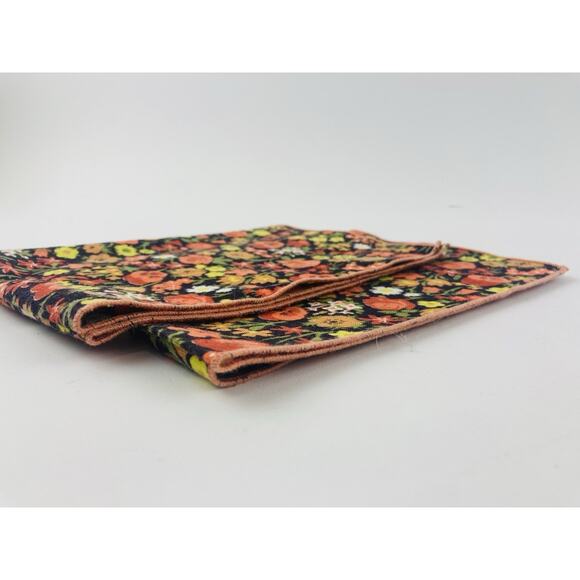 Vintage Napkins Hankies Set of 2 Printed Flower Power Orange Black Yellow 1960s - Picture 3 of 8